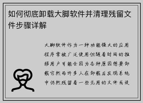 如何彻底卸载大脚软件并清理残留文件步骤详解